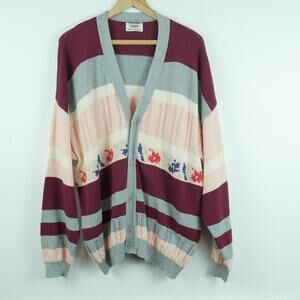 Sisley Men's Large Cardigan Vintage Floral Stripe Preppy Academia Grandpa Luxury